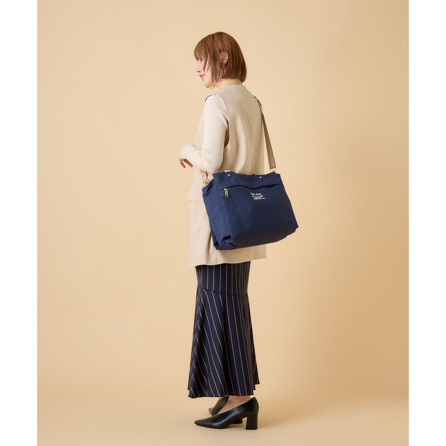 Legato Largo Washable Nylon 2Way Tote Bag (Navy)