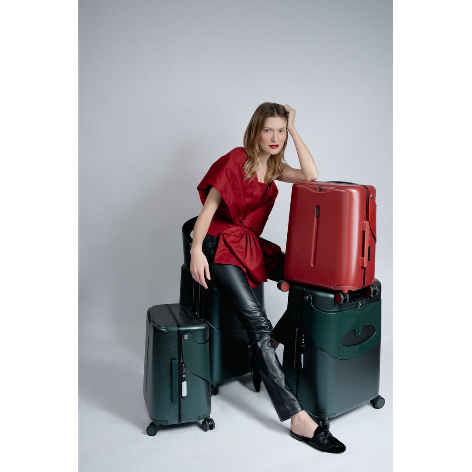 MiaMily Multicarry Carry On 18 Inch Luggage with Built-in Seat for Children (Maroon Red)