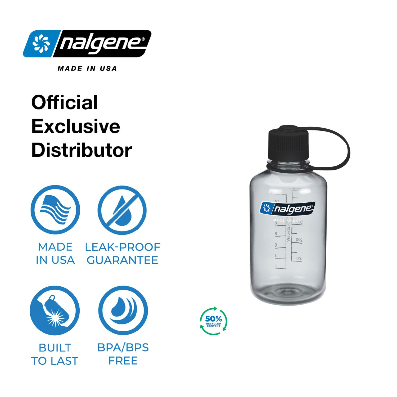 Nalgene 16oz Narrow Mouth Sustain Water Bottle - Gray