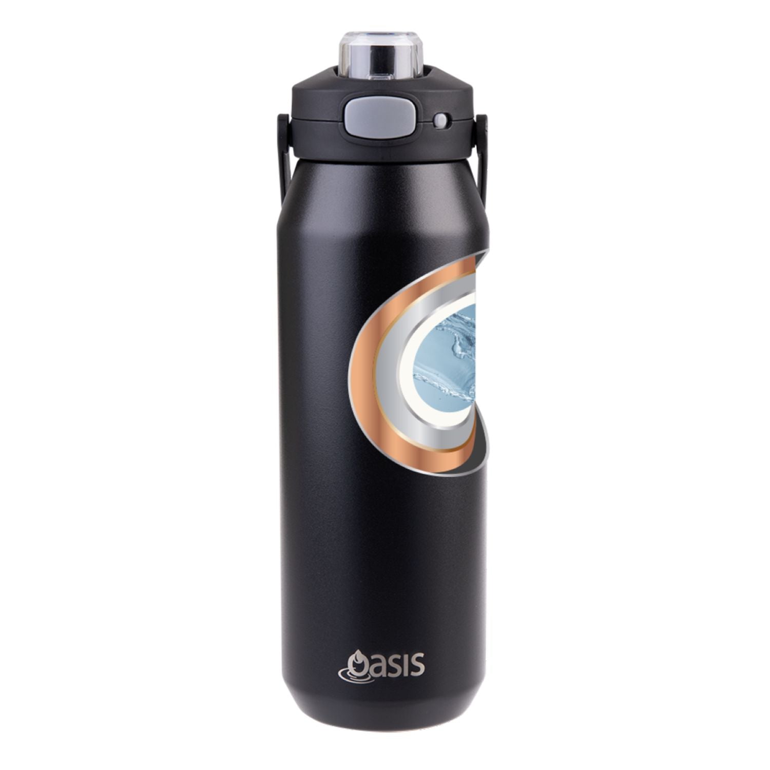 Oasis Ceramic Stainless Steel Triple Wall Capri Quick Release Drink Bottle 1L - Black
