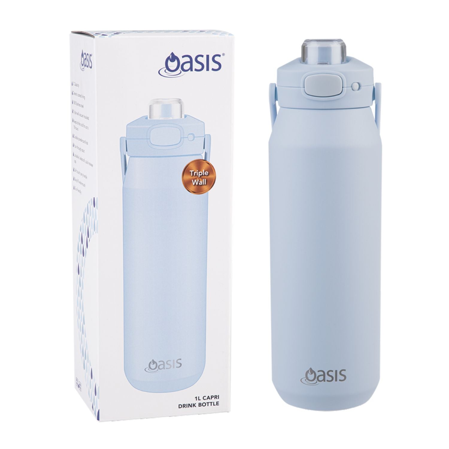 Oasis Ceramic Stainless Steel Triple Wall Capri Quick Release Drink Bottle 1L - Periwinkle