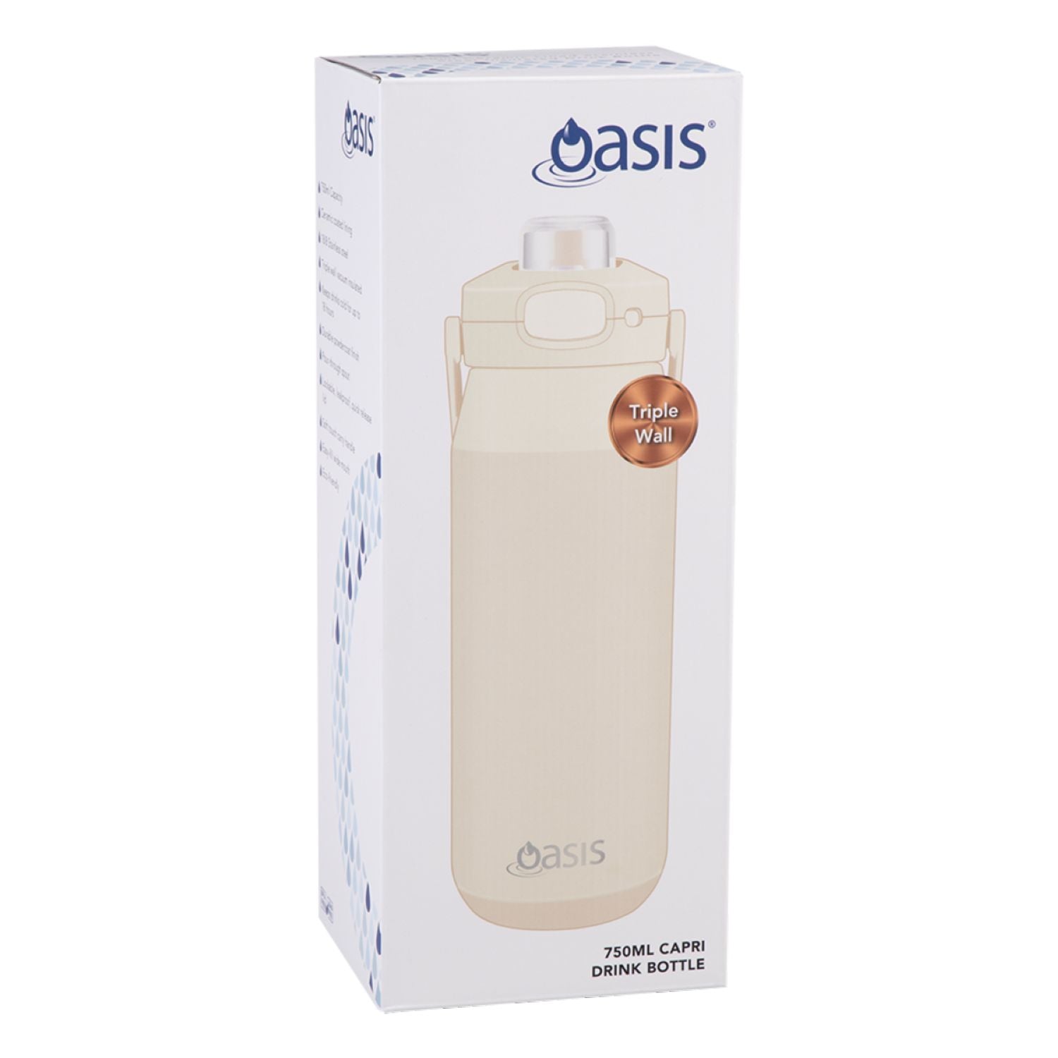 Oasis Ceramic Stainless Steel Triple Wall Capri Quick Release Drink Bottle 750ML - Alabaster
