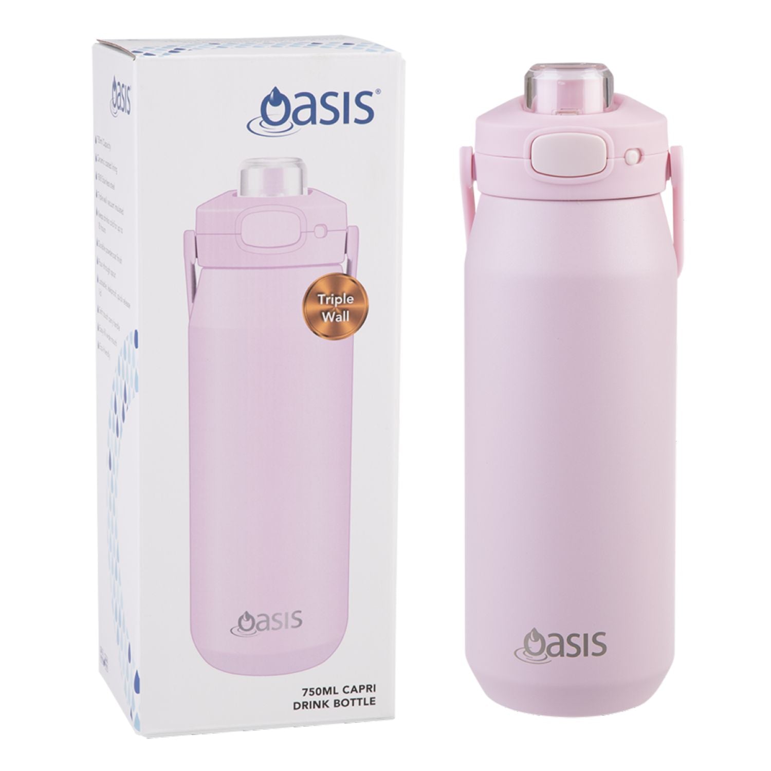 Oasis Ceramic Stainless Steel Triple Wall Capri Quick Release Drink Bottle 750ML - Pink Lemonade