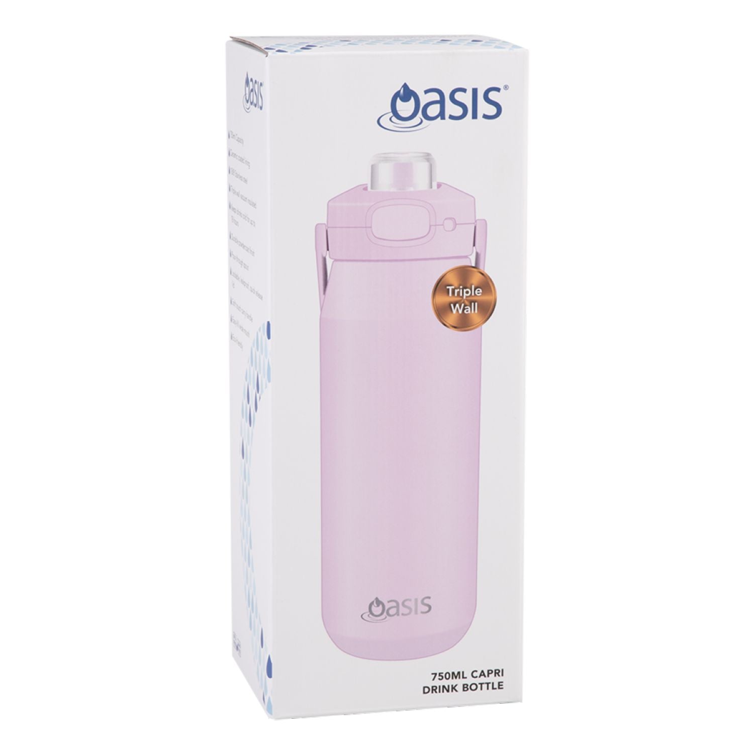 Oasis Ceramic Stainless Steel Triple Wall Capri Quick Release Drink Bottle 750ML - Pink Lemonade