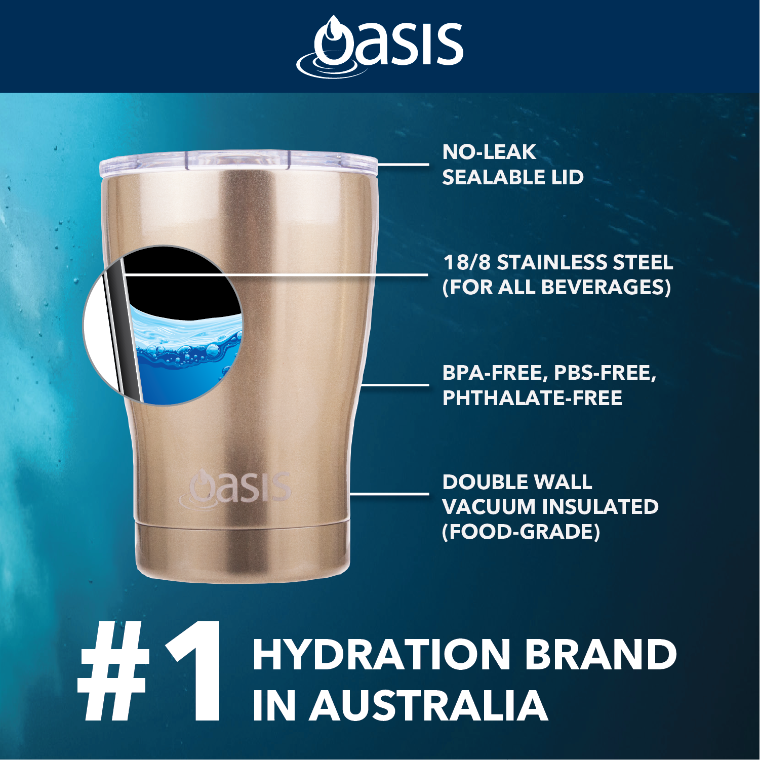Oasis Stainless Steel Insulated Cup with Lid 340ML - Champagne