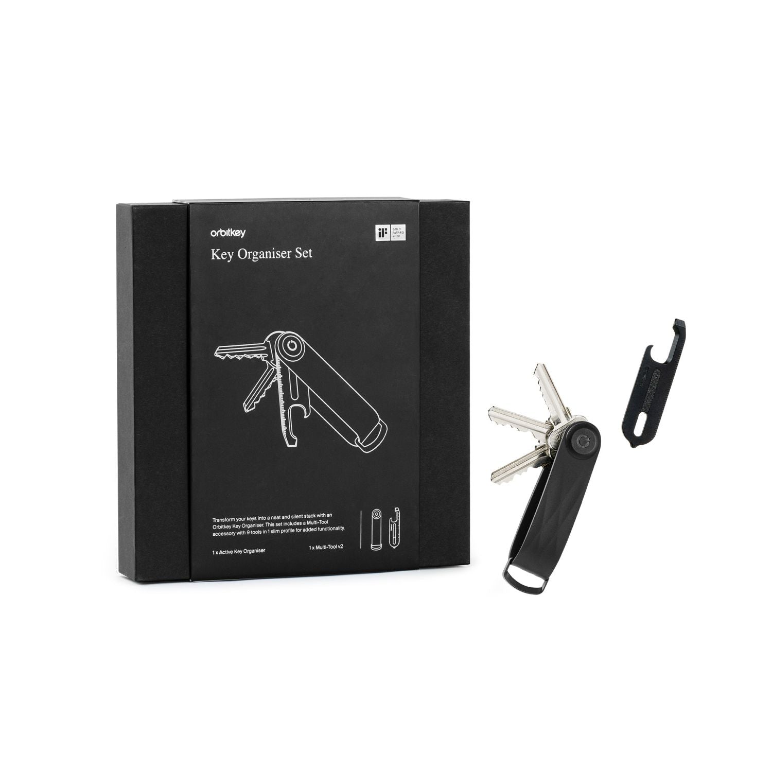 Orbitkey Active Key Organiser (Black) + Multi-Tool (Black) V2