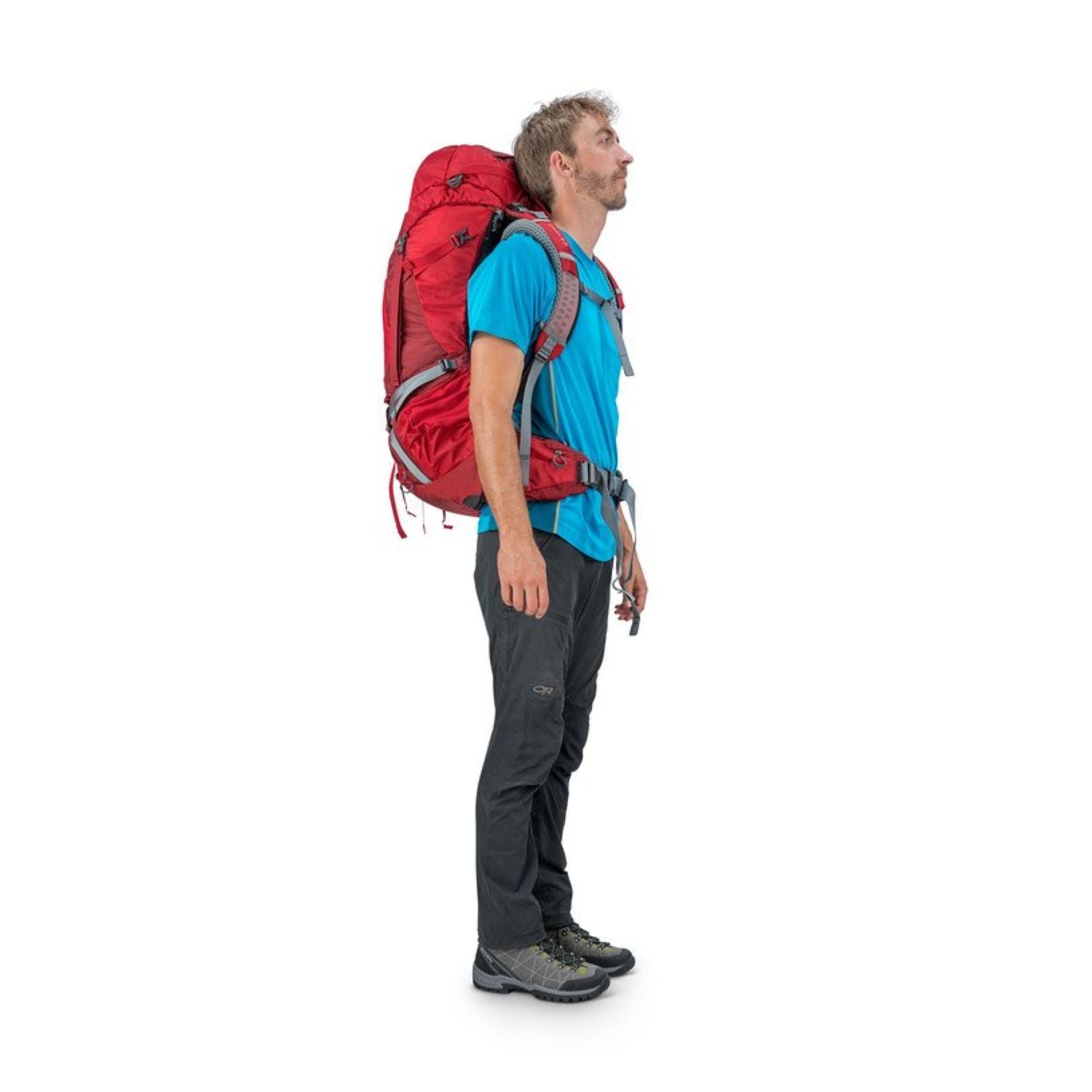Osprey Atmos AG 50 Backpack with Raincover - Large - Men's Backpacking (Rigby Red)