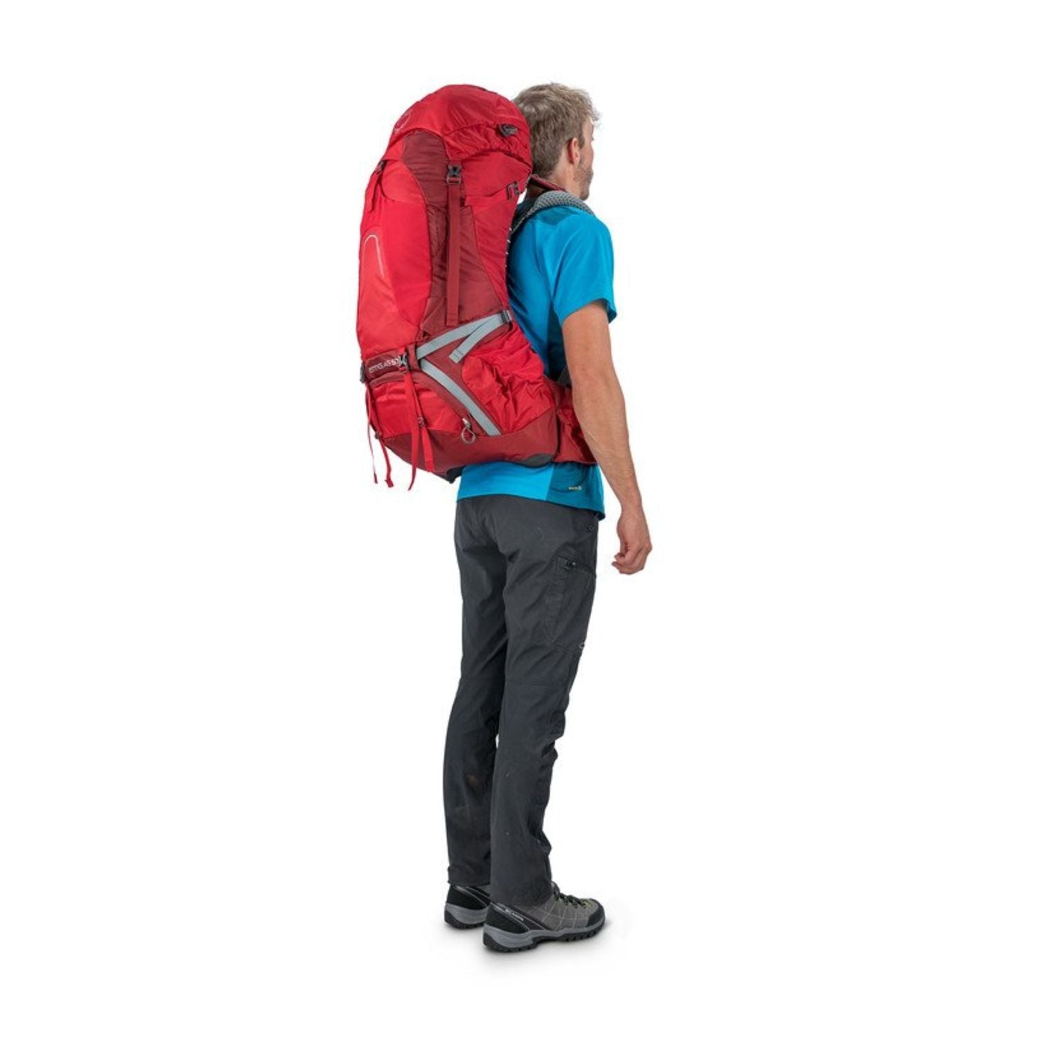 Osprey Atmos AG 50 Backpack with Raincover - Medium - Men's Backpacking (Rigby Red)