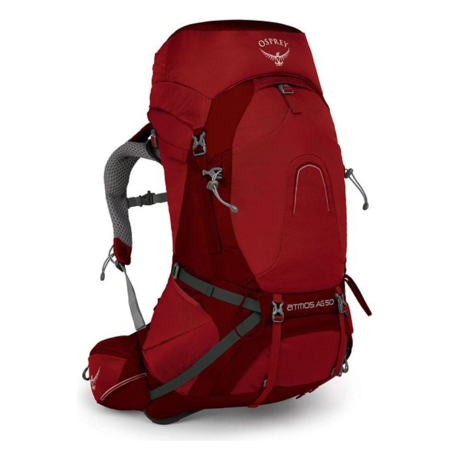 Osprey Atmos AG 50 Backpack with Raincover - Large - Men's Backpacking (Rigby Red)