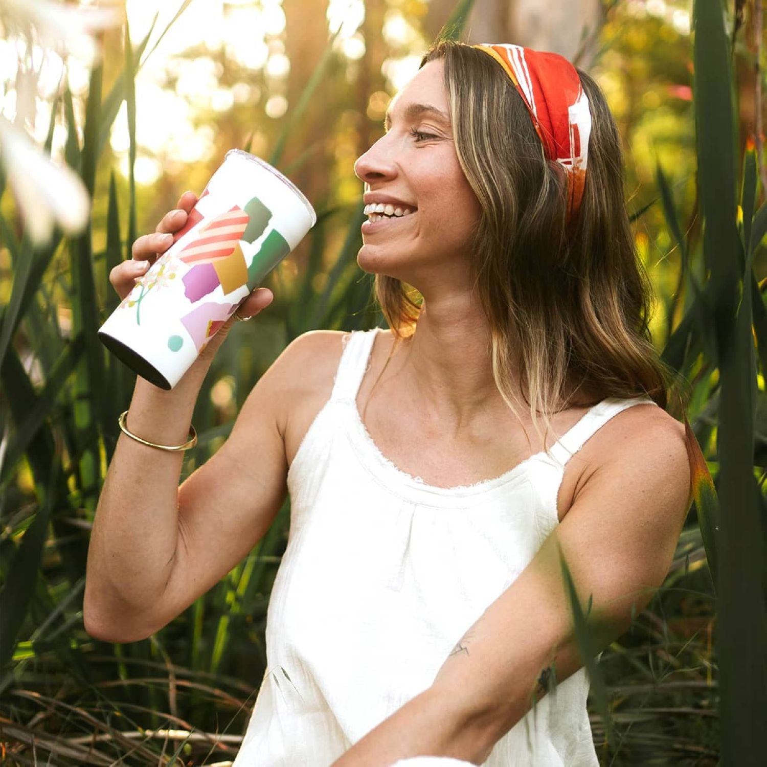 STTOKE Leah Summer Blooms Leakproof Ceramic Insulated Cup 16oz - White