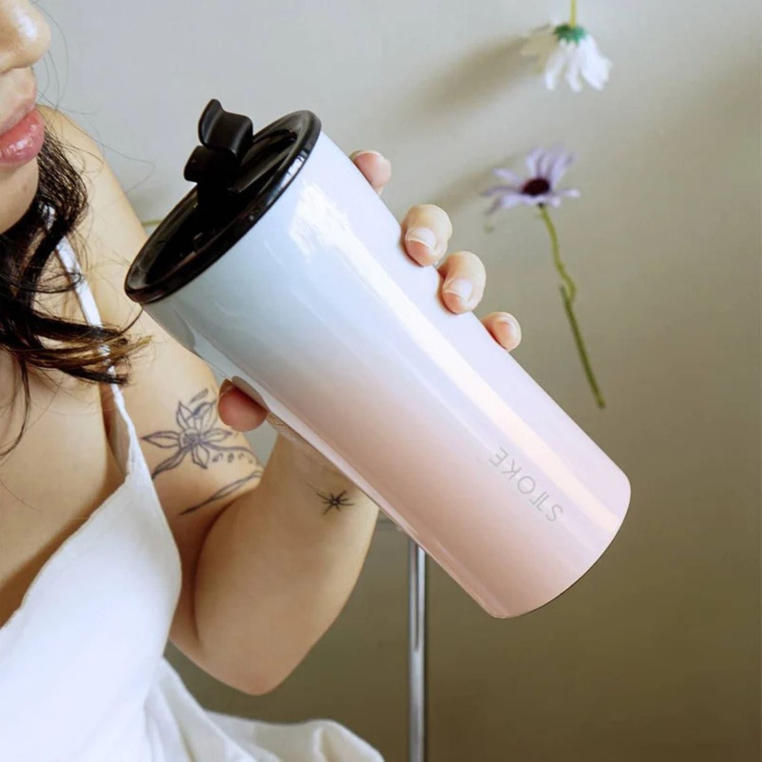 STTOKE Flow Leakproof Ceramic Insulated Cup 12oz - Sky Blush