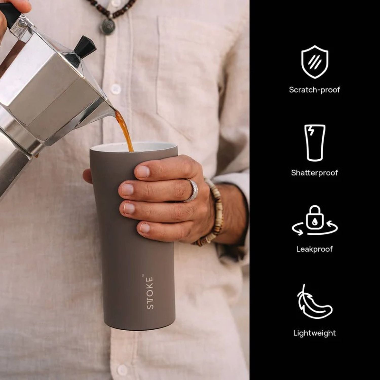 STTOKE Limited Edition Leakproof Ceramic Insulated Cup Powder Coating 16oz - Willow Grey