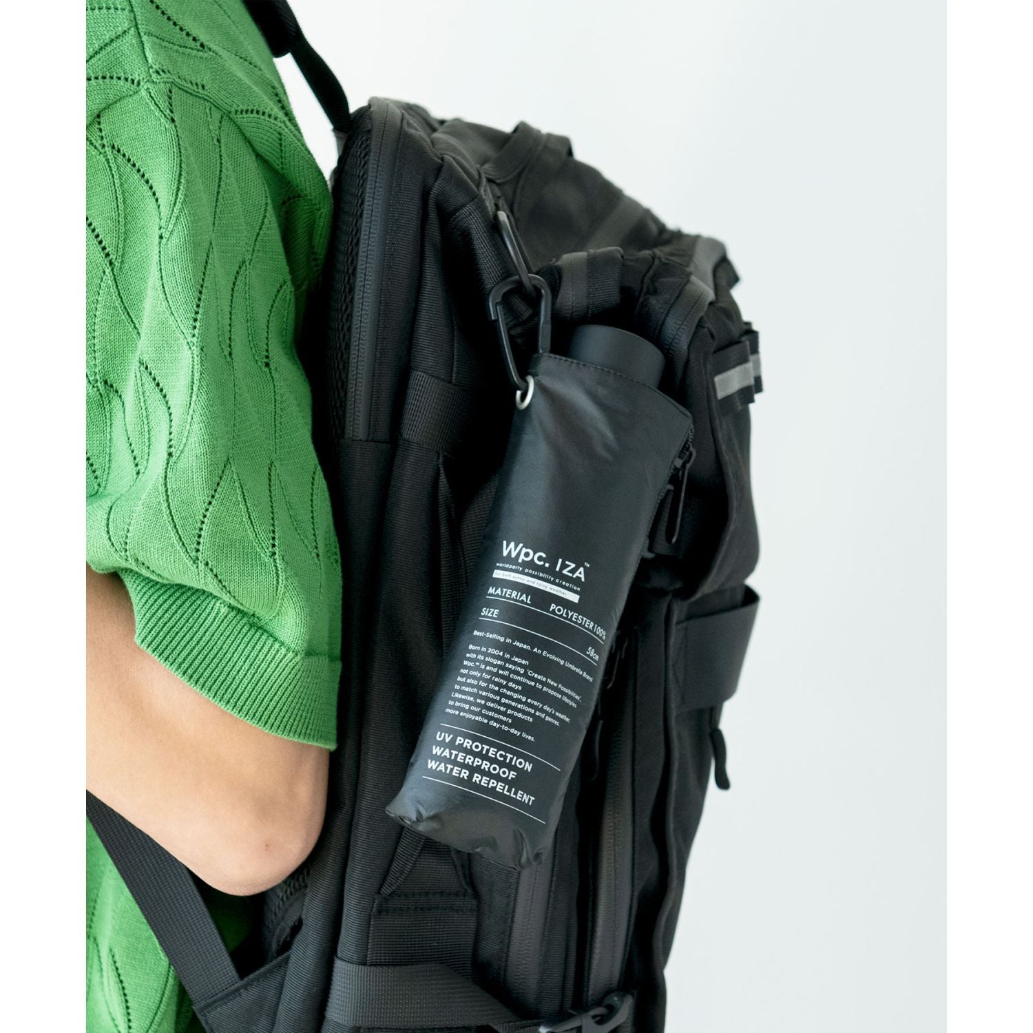 WPC IZA Large & Compact UV Protection UPF 50+ Umbrella 58cm (Black)