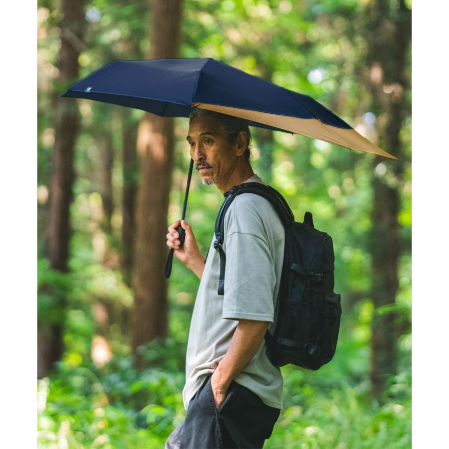 WPC UX Back Protect UV Protection Water Repellent Folding Umbrella 55cm (Navy X Camel)