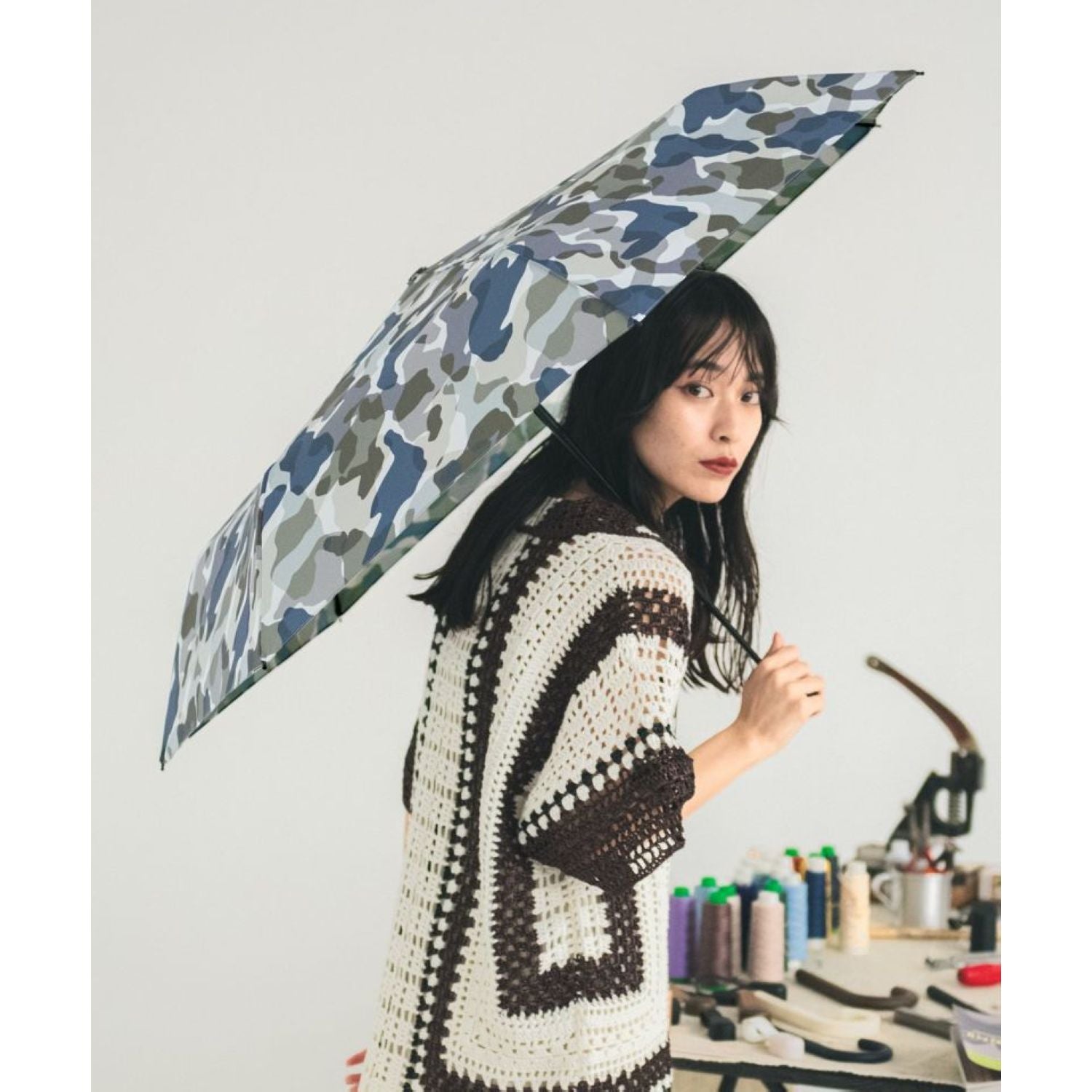 WPC UX Basic Folding UV Protection Umbrella 58cm (Grayish Camouflage)