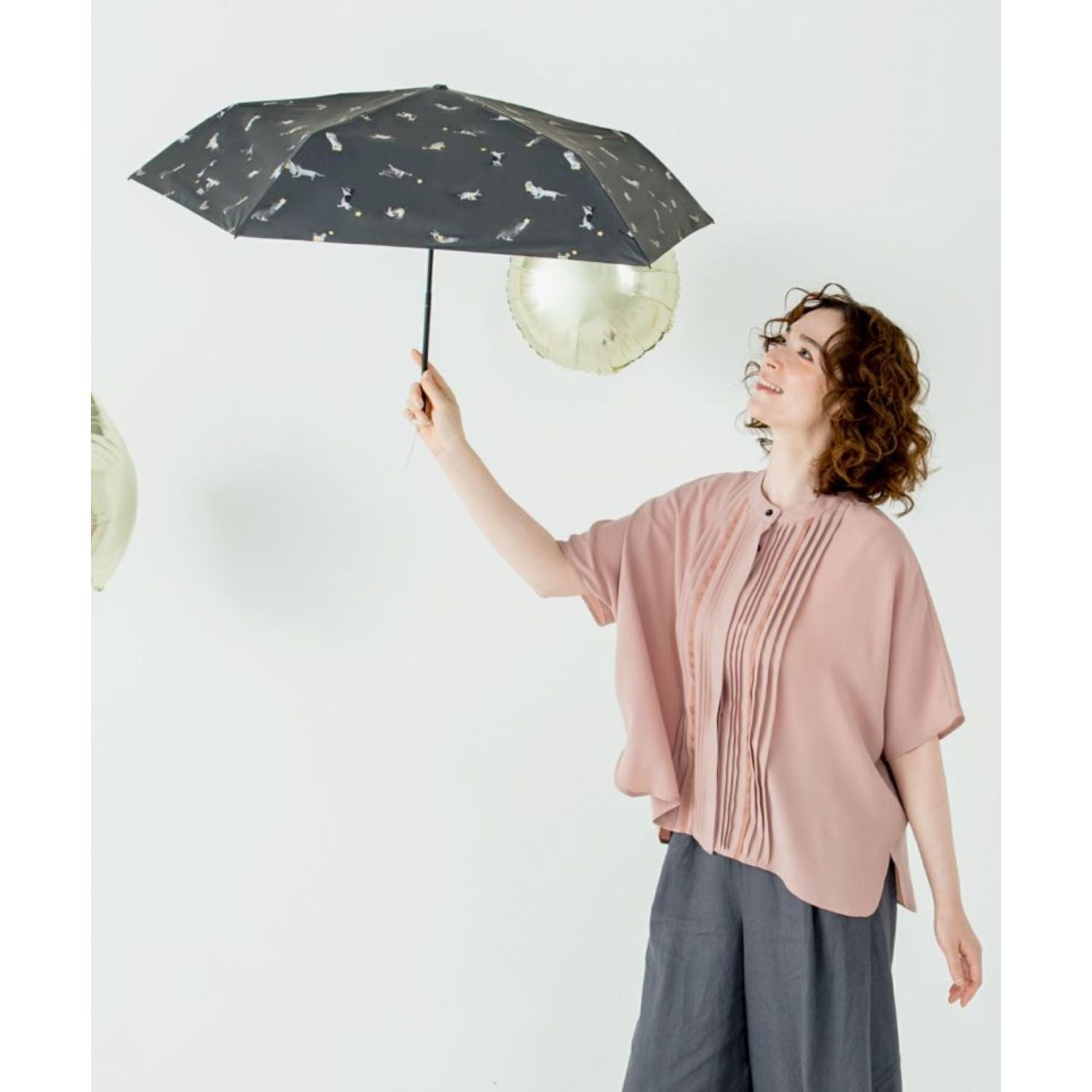 WPC X Masayuki Oki Neko UV Protection UPF 50+ Umbrella 49cm (Black)