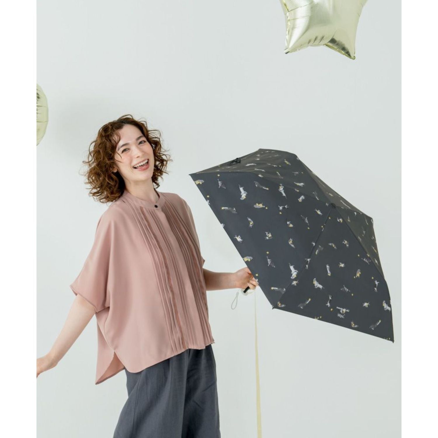 WPC X Masayuki Oki Neko UV Protection UPF 50+ Umbrella 49cm (Black)