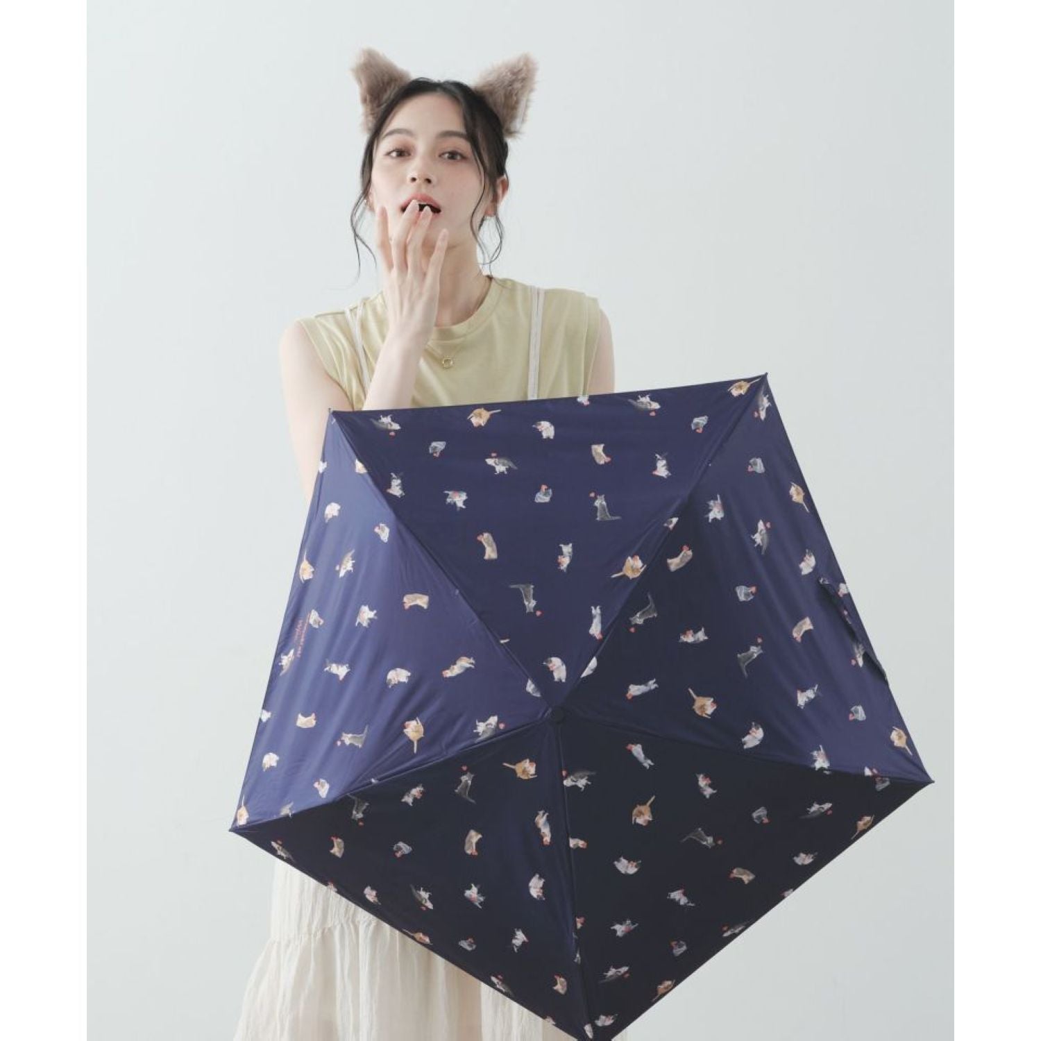 WPC X Masayuki Oki Neko UV Protection UPF 50+ Umbrella 49cm (Navy)