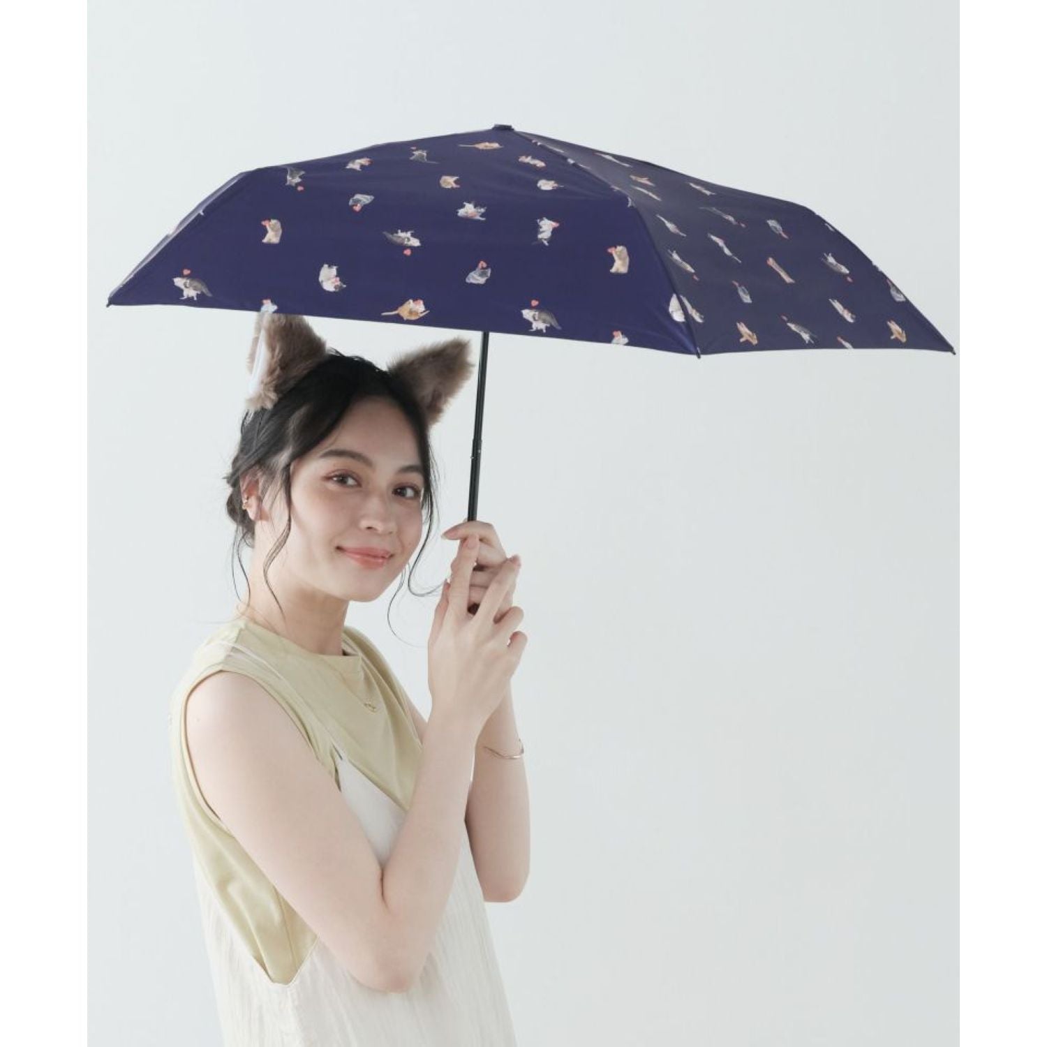 WPC X Masayuki Oki Neko UV Protection UPF 50+ Umbrella 49cm (Navy)
