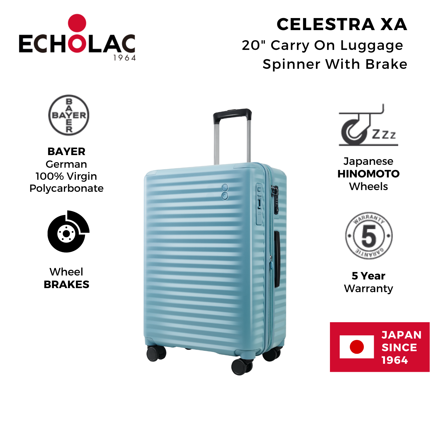 Echolac Celestra XA 20" Carry On Luggage Spinner With Brake (Blue)