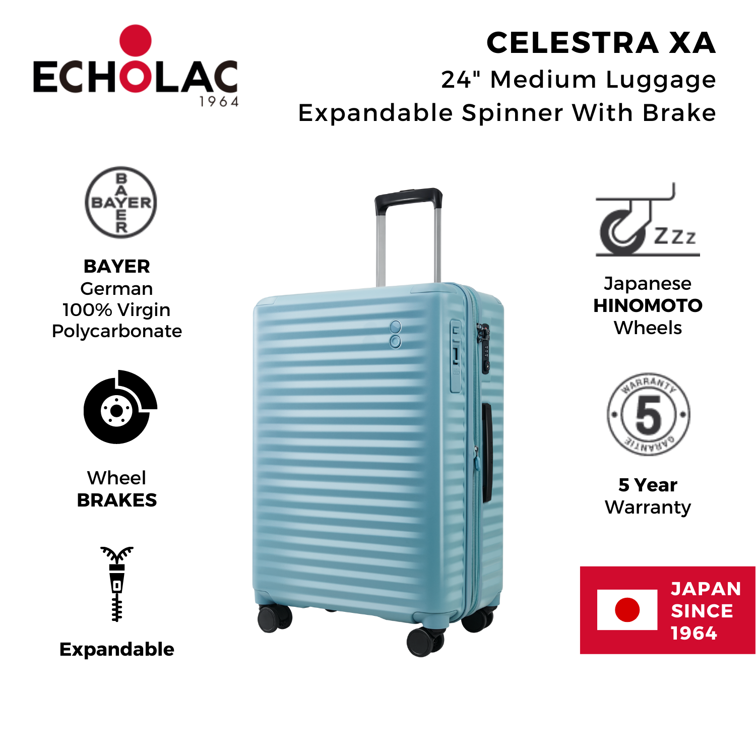 Echolac Celestra XA 24" Medium Luggage Expandable Spinner With Brake (Blue)