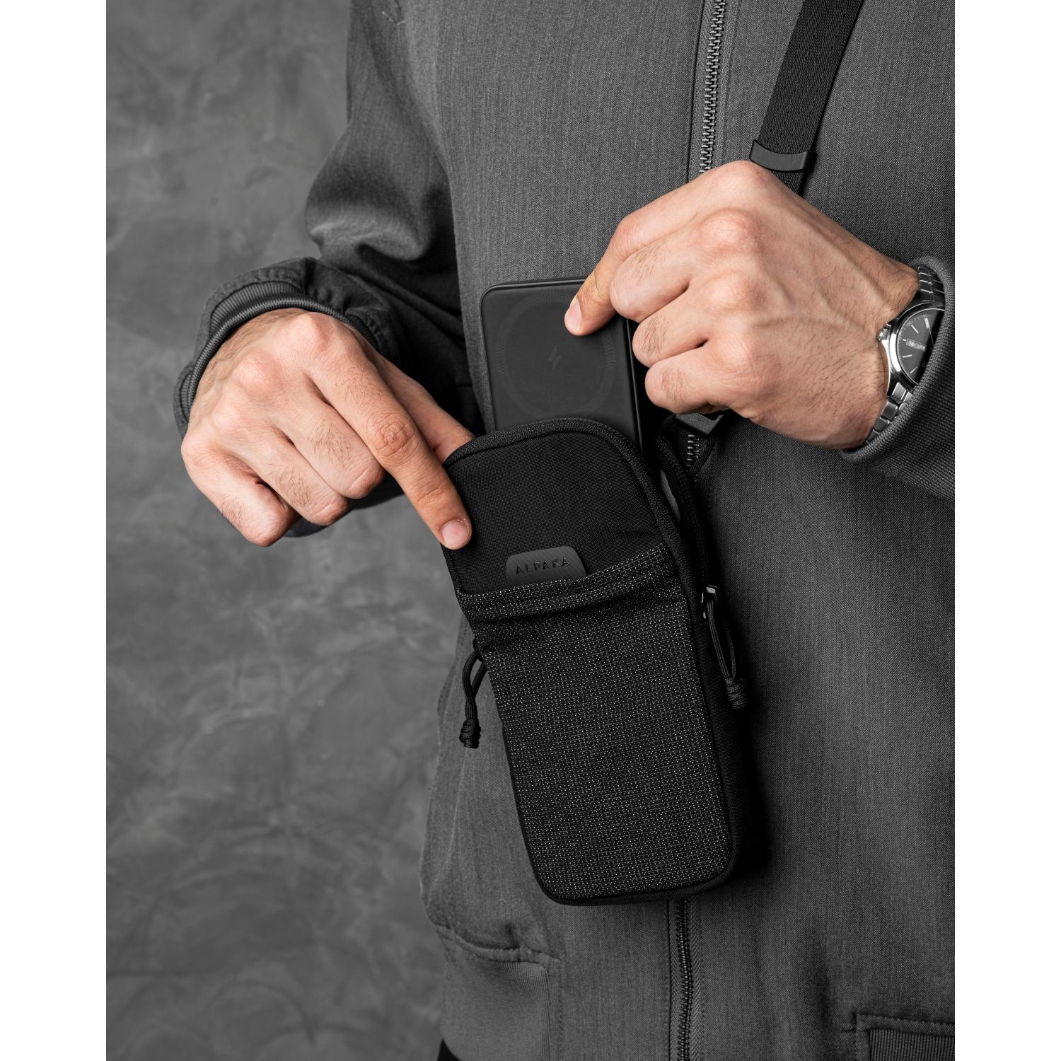 ALPAKA Modular Shoulder Pocket Slim Nylon Washed Axoflux 400D (Black)