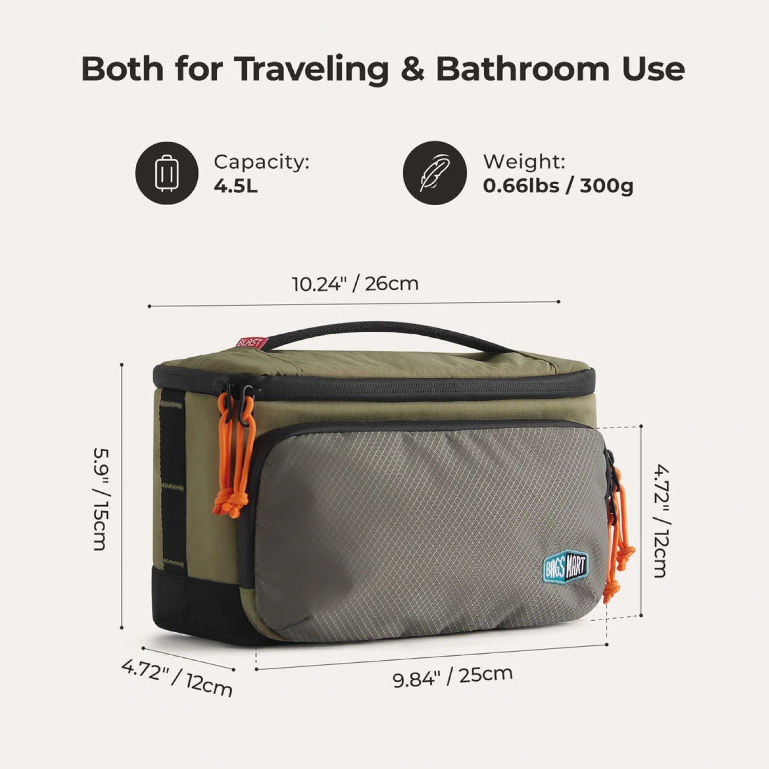 Bagsmart Blast Hanging Toiletry Bag 4.5L (Mossy)