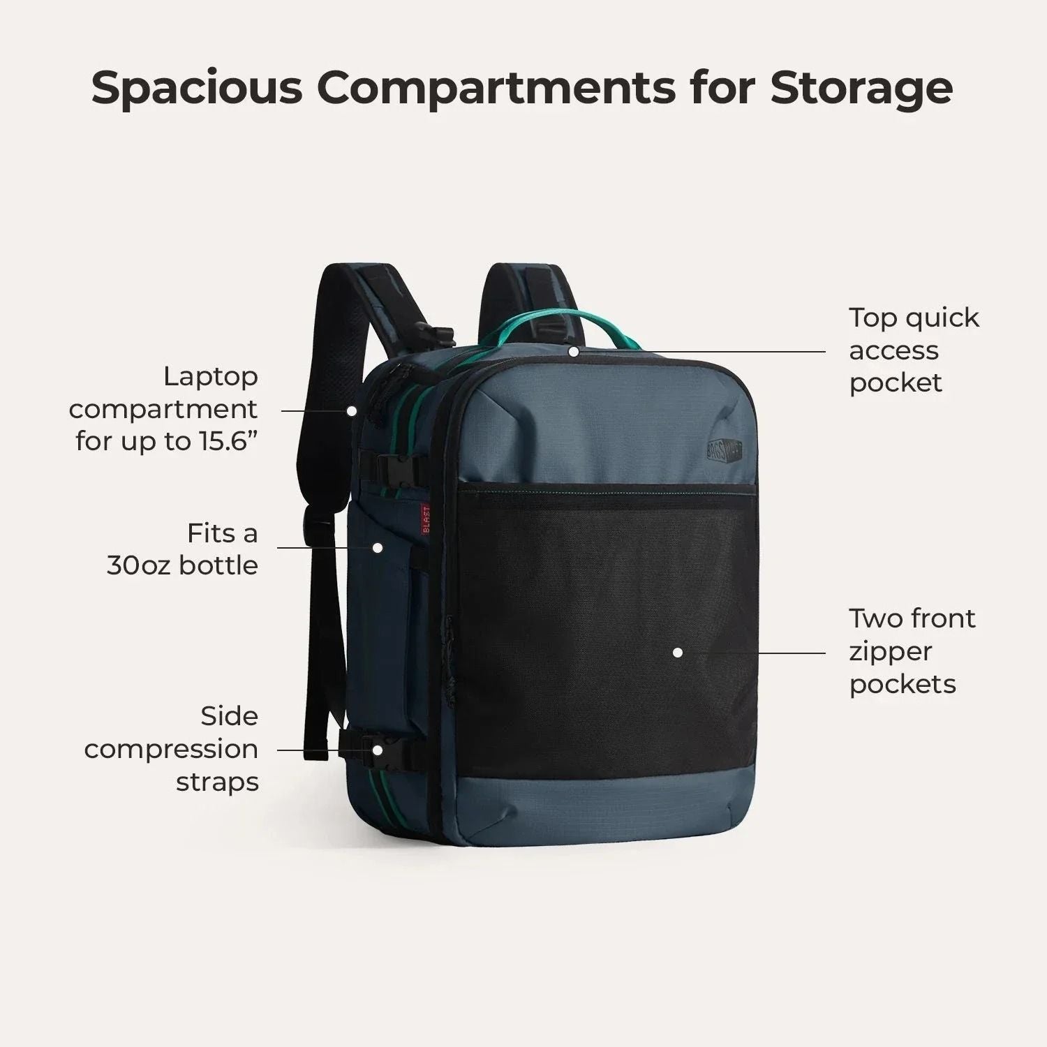 Bagsmart Blast Pro Quick Access Carry On Travel Backpack 40L (Navy Blue)