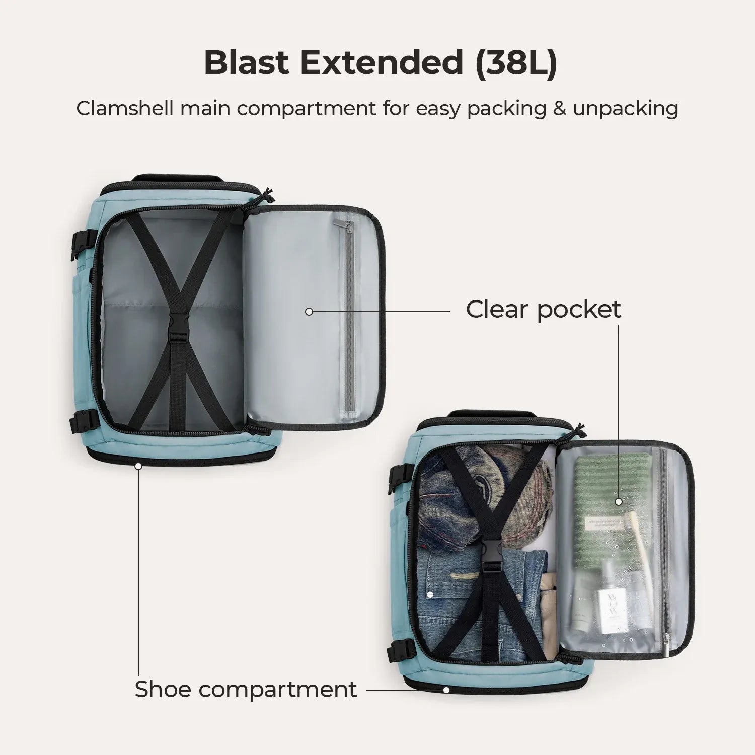 Bagsmart Blast Quick Access Carry On Travel Backpack Extended 38L (Arona)