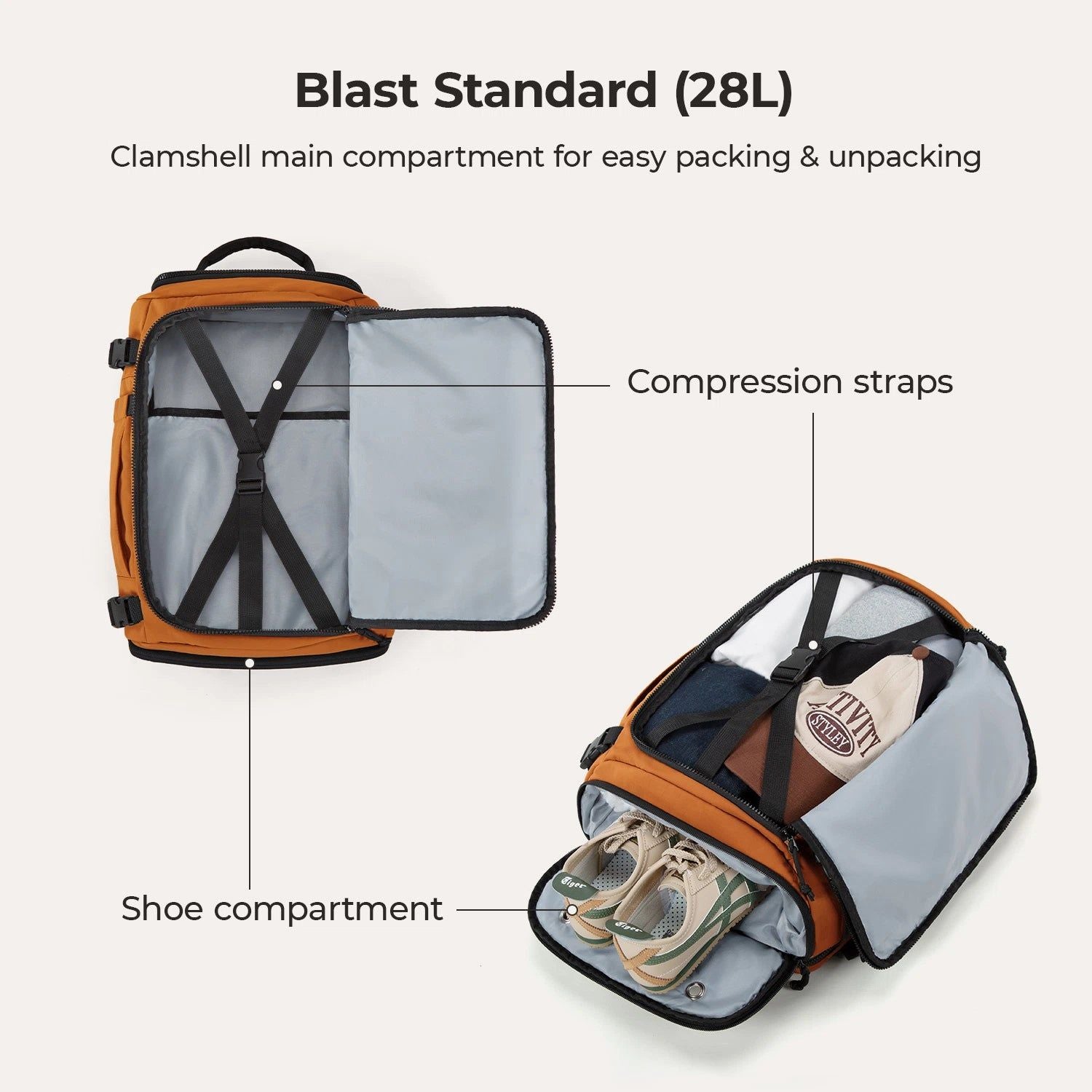 Bagsmart Blast Quick Access Carry On Travel Backpack Extended 38L (Tangerine)