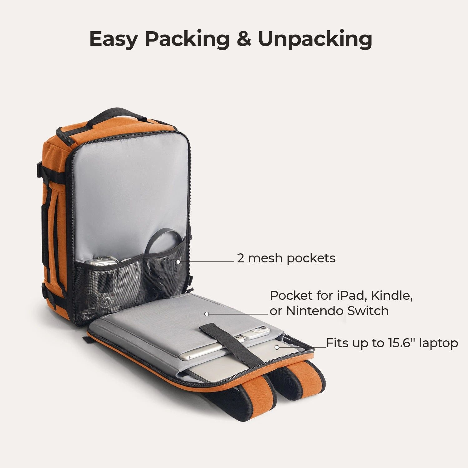 Bagsmart Blast Quick Access Carry On Travel Backpack Extended 38L (Tangerine)