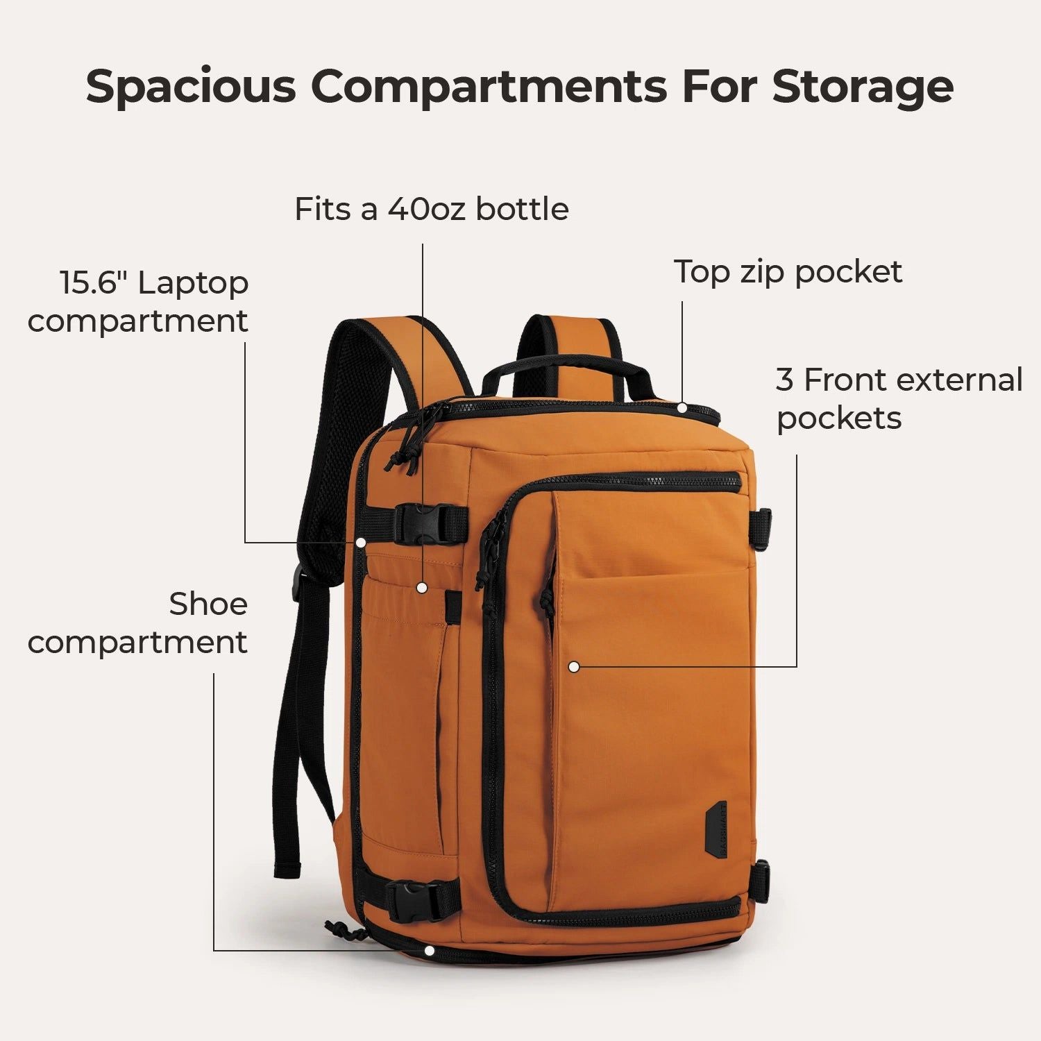 Bagsmart Blast Quick Access Carry On Travel Backpack Extended 38L (Tangerine)