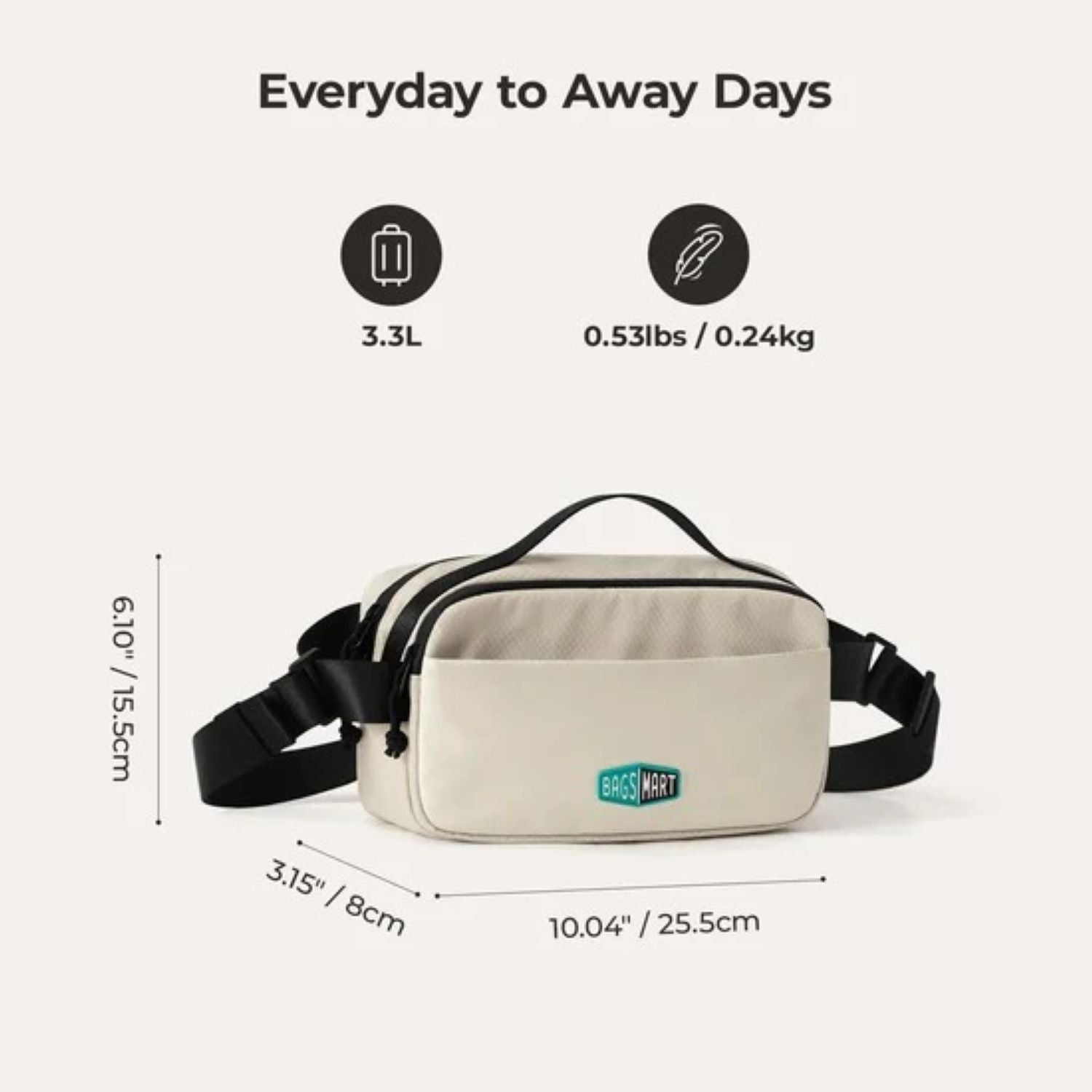 Bagsmart Blast Travel Sling Bag 3.3L (Oyster)