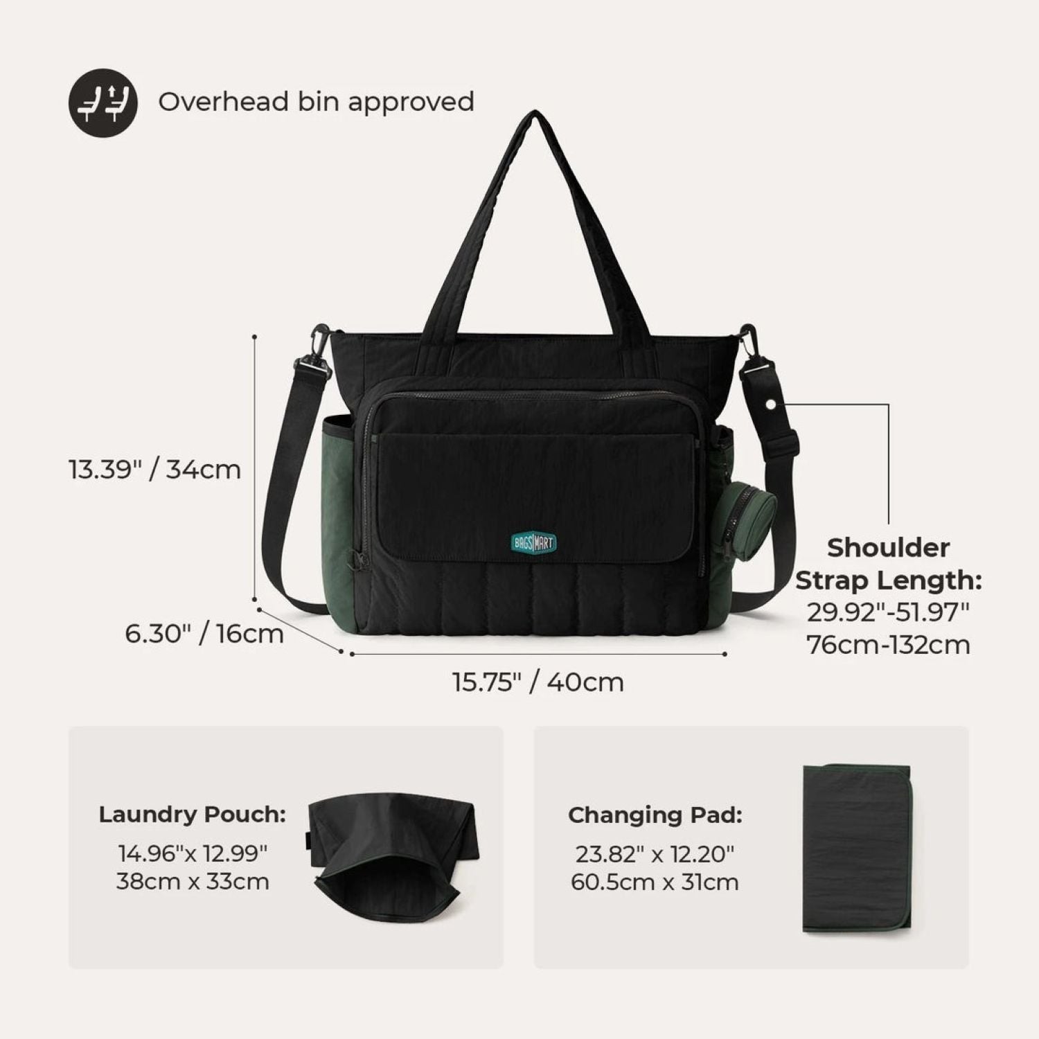 Bagsmart Paz Diaper Tote 25L (Black)