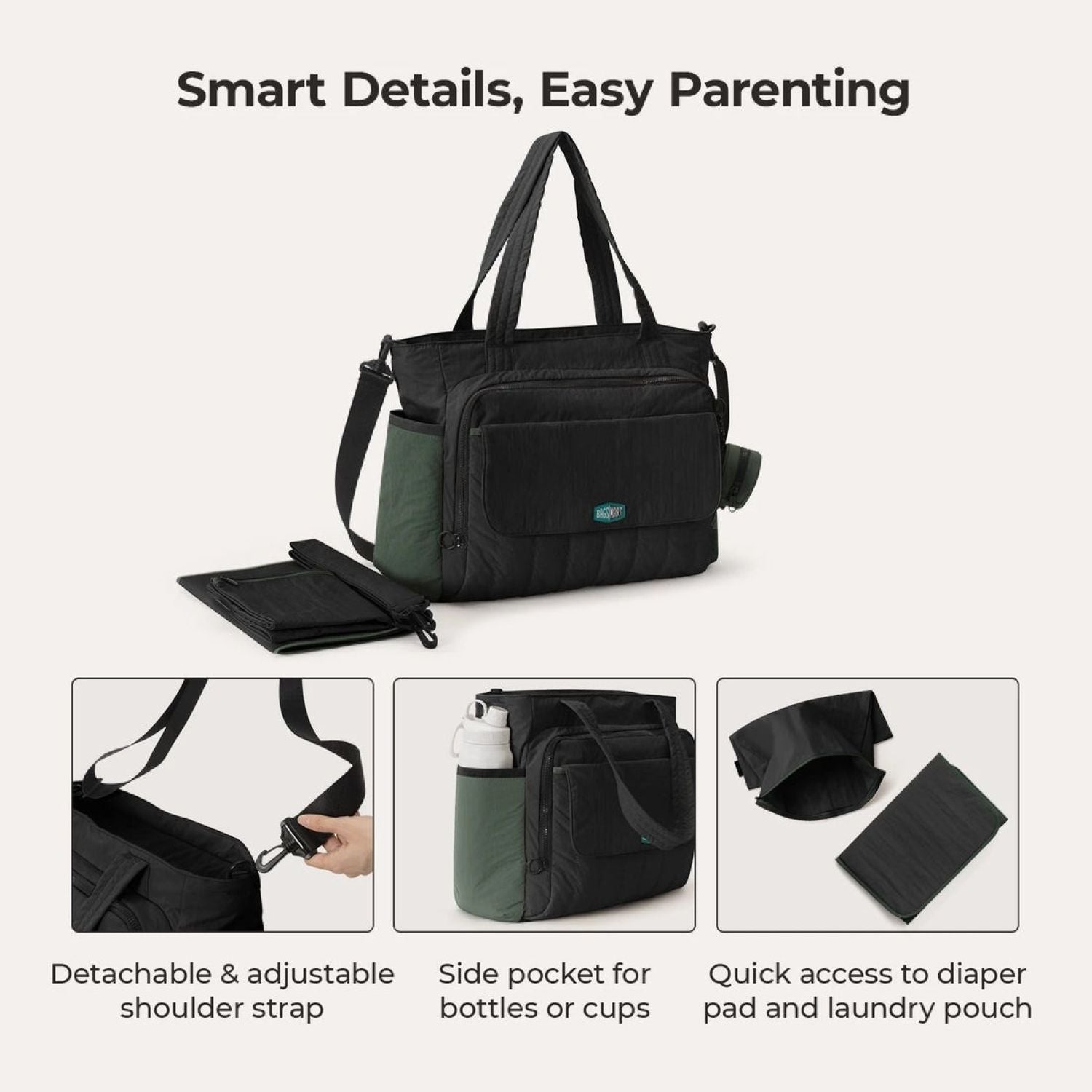 Bagsmart Paz Diaper Tote 25L (Black)