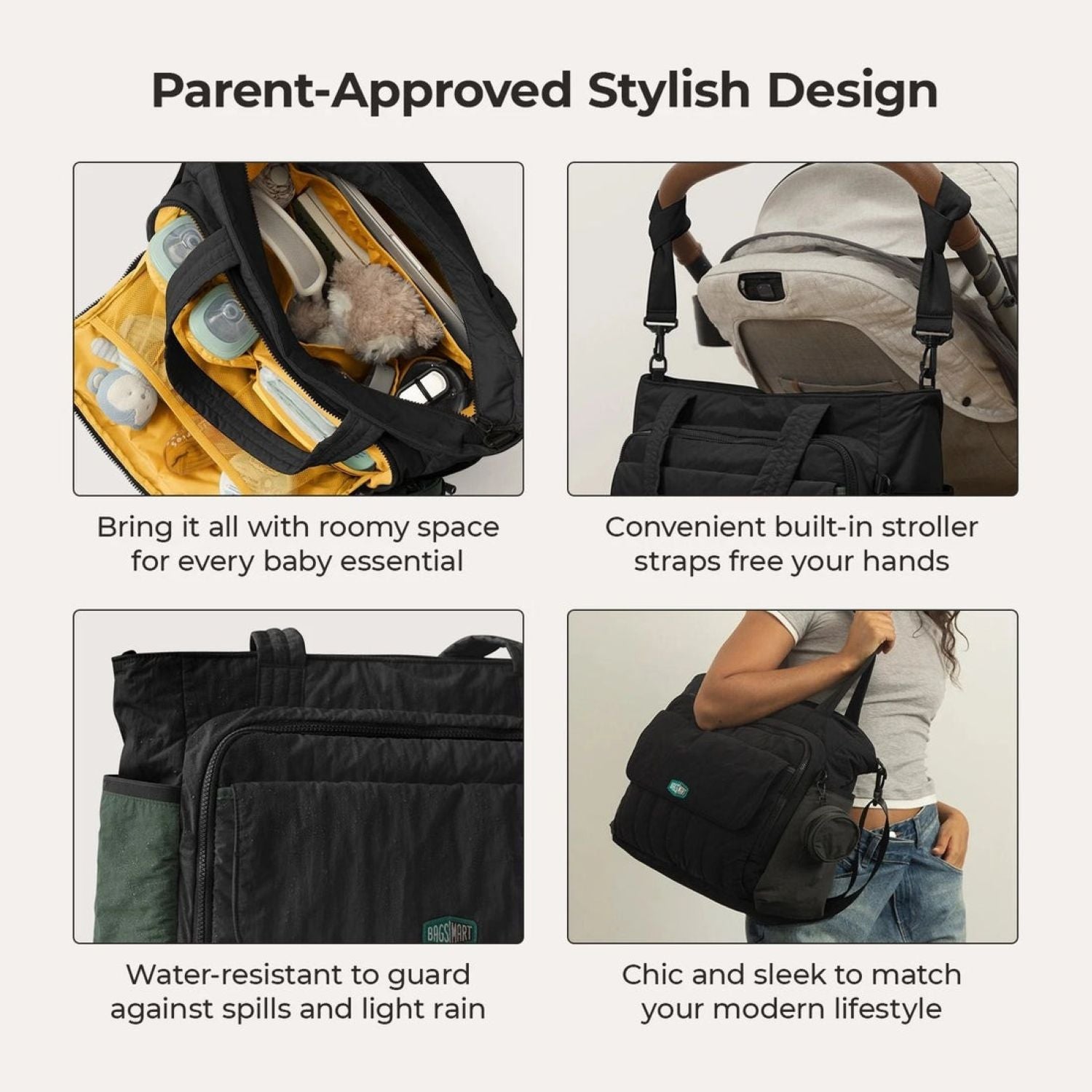 Bagsmart Paz Diaper Tote 25L (Black)