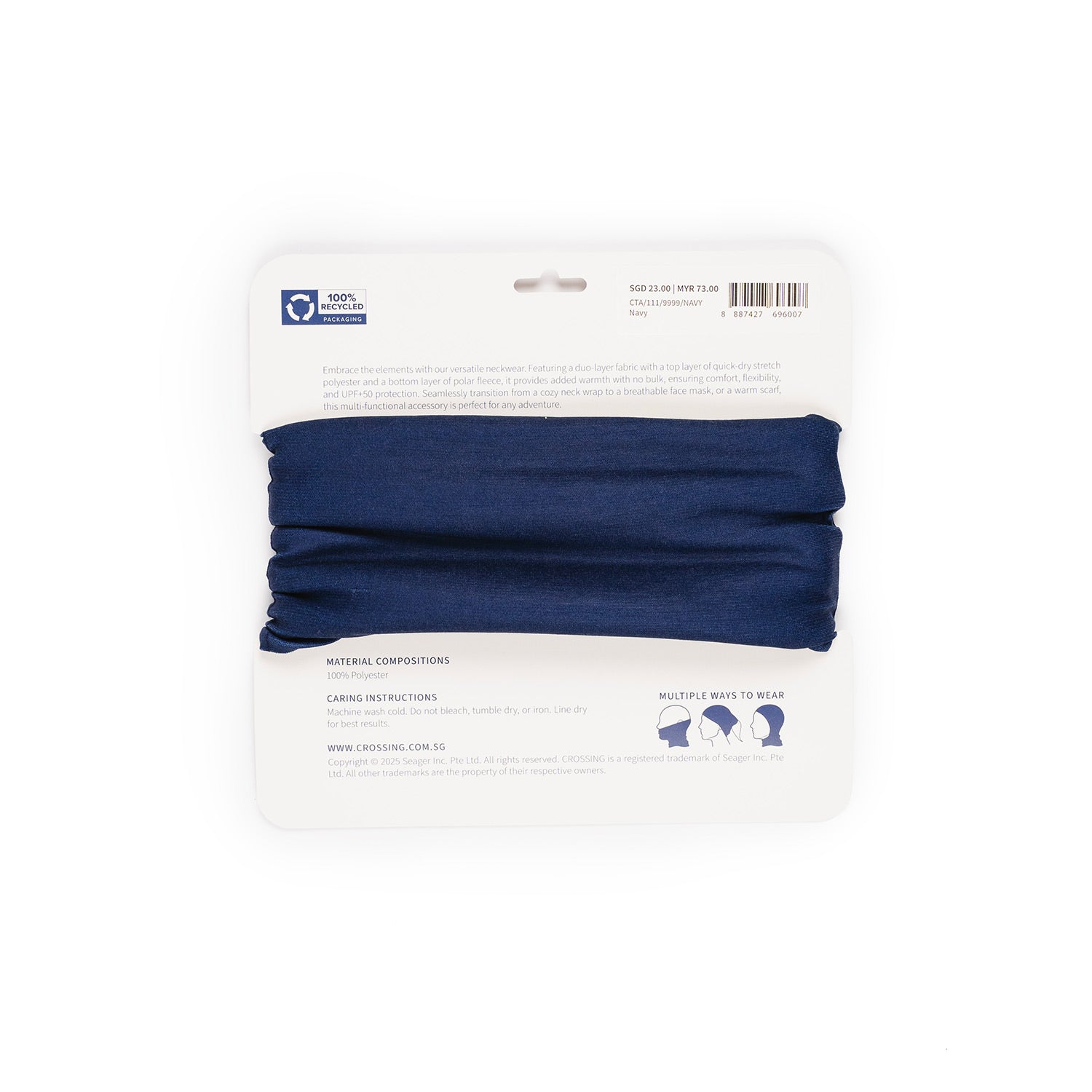 Crossing Duo Polar Fleece Neck Warmer UPF 50+ Sun Protection - Navy