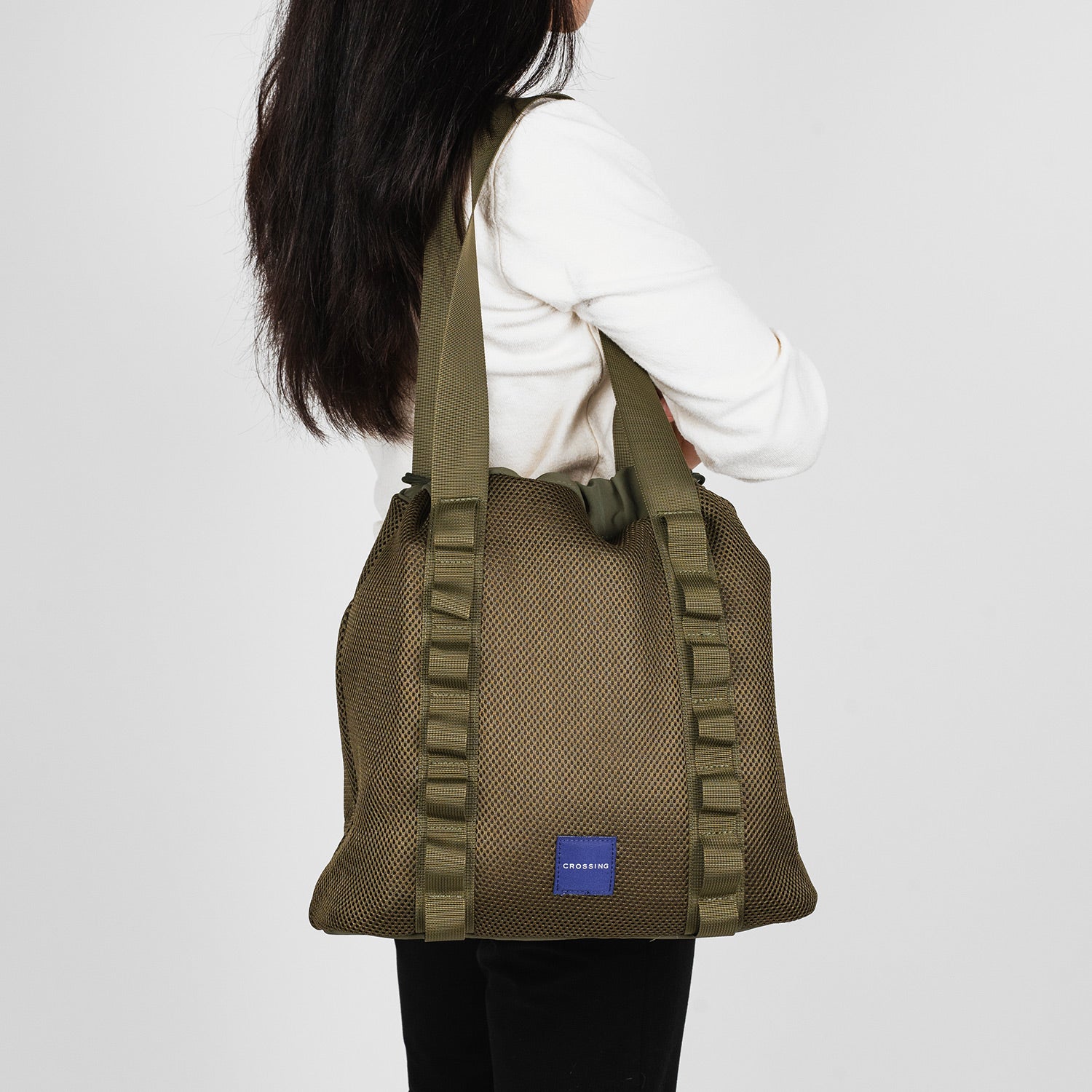 Crossing Noa Drawstring Mesh Tote Bag - Olive