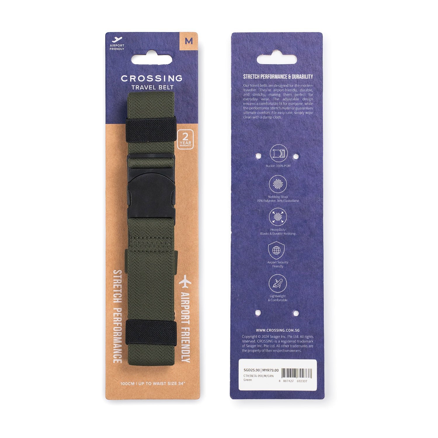 Crossing Travel Belt With Loop Buckle (Medium) - Green