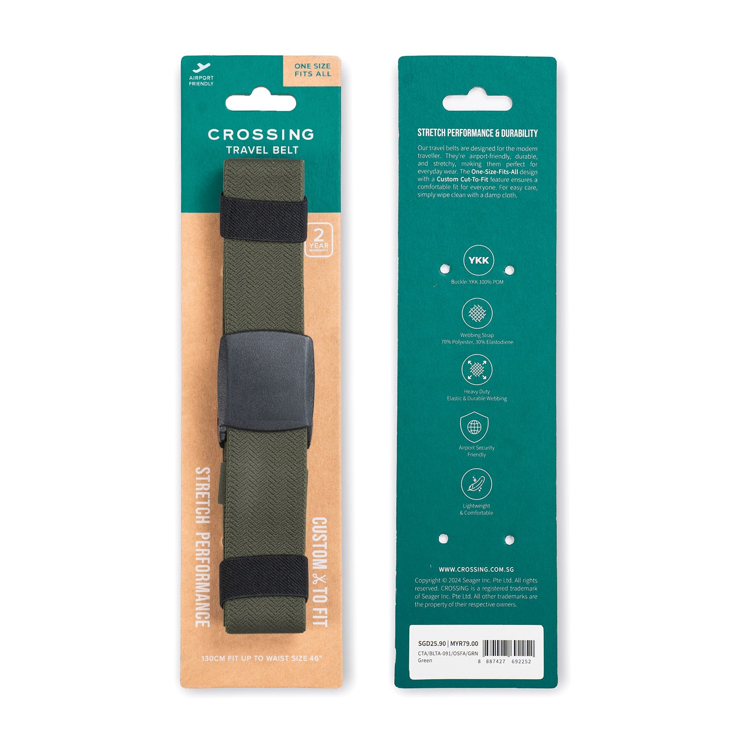 Crossing Travel Belt With Clip Buckle (One Size) - Green