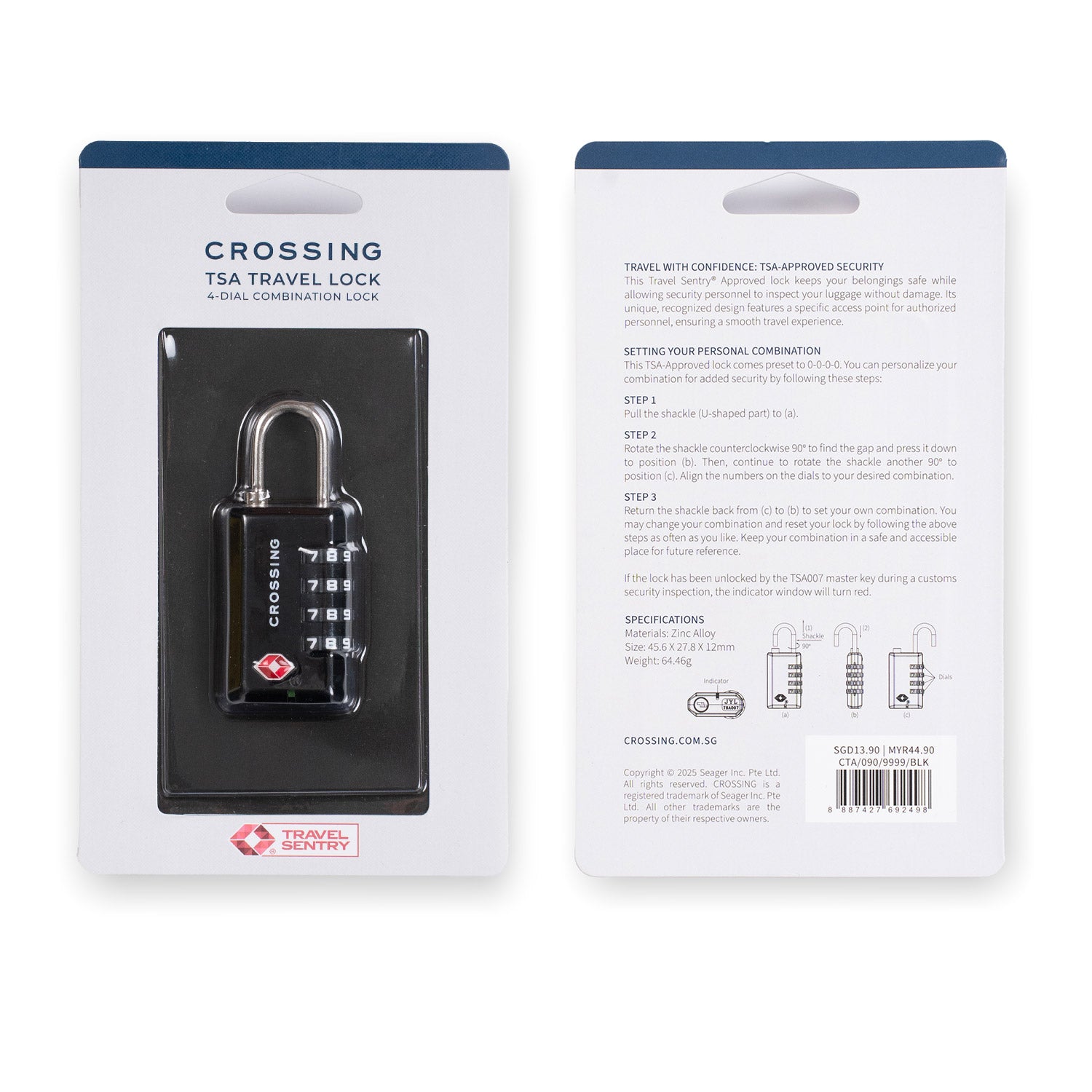 Crossing TSA 4-Dial Travel Lock - Black
