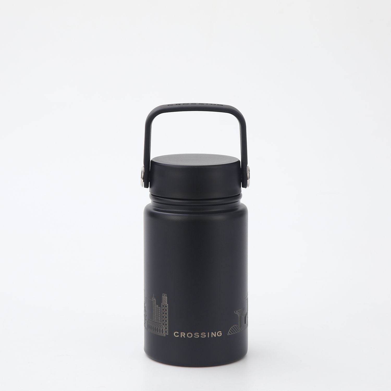 Crossing Urban Ceramic S/S Insulated Flat Cap Bottle With Handle 400ML - Skyline Singapore (Black)