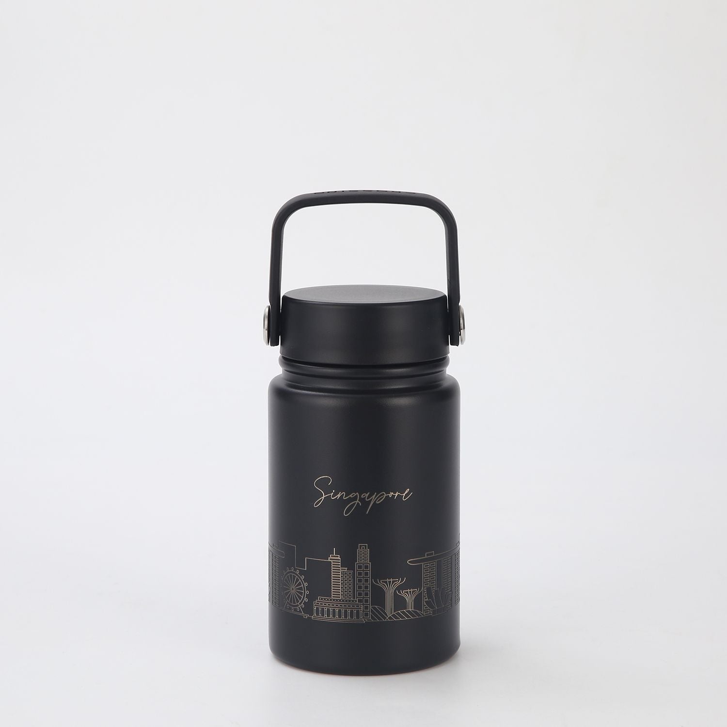 Crossing Urban Ceramic S/S Insulated Flat Cap Bottle With Handle 400ML - Skyline Singapore (Black)