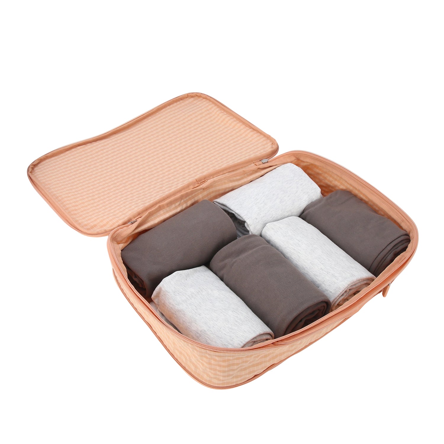Crossing Waterproof Rayon Checked Compression Packing Cube Set (2-Piece Set) - Coral