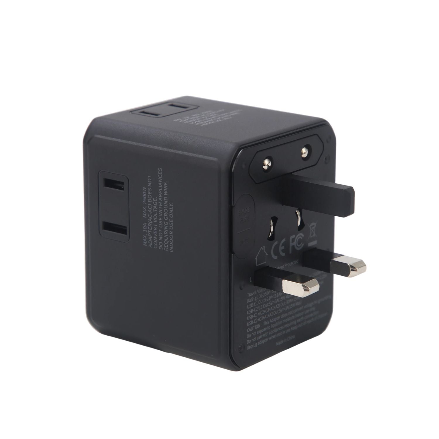 Crossing World Travel Adaptor 45W V2 With 3 USB-C + 2 USB-A - Black
