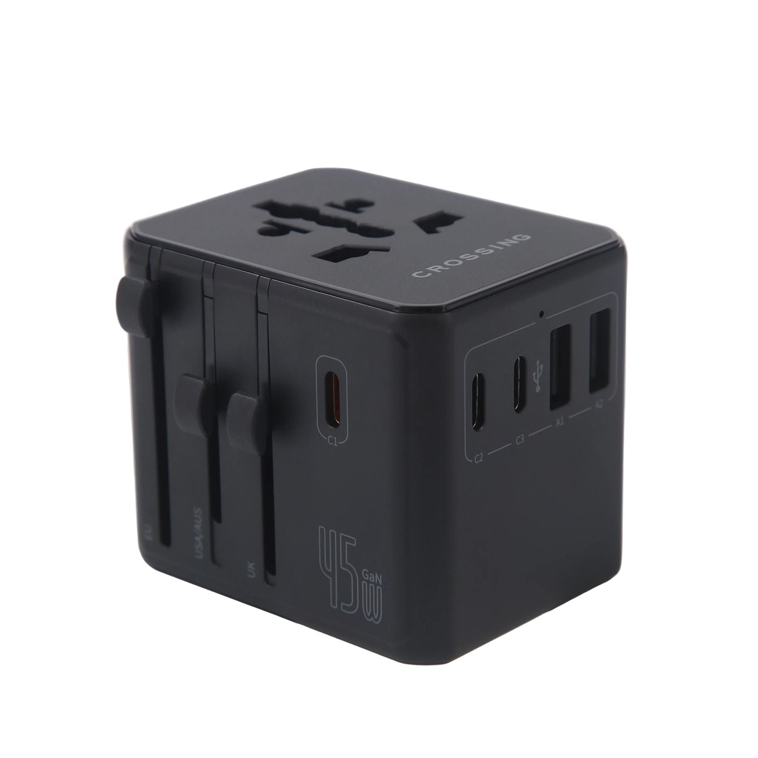 Crossing World Travel Adaptor 45W V2 With 3 USB-C + 2 USB-A - Black