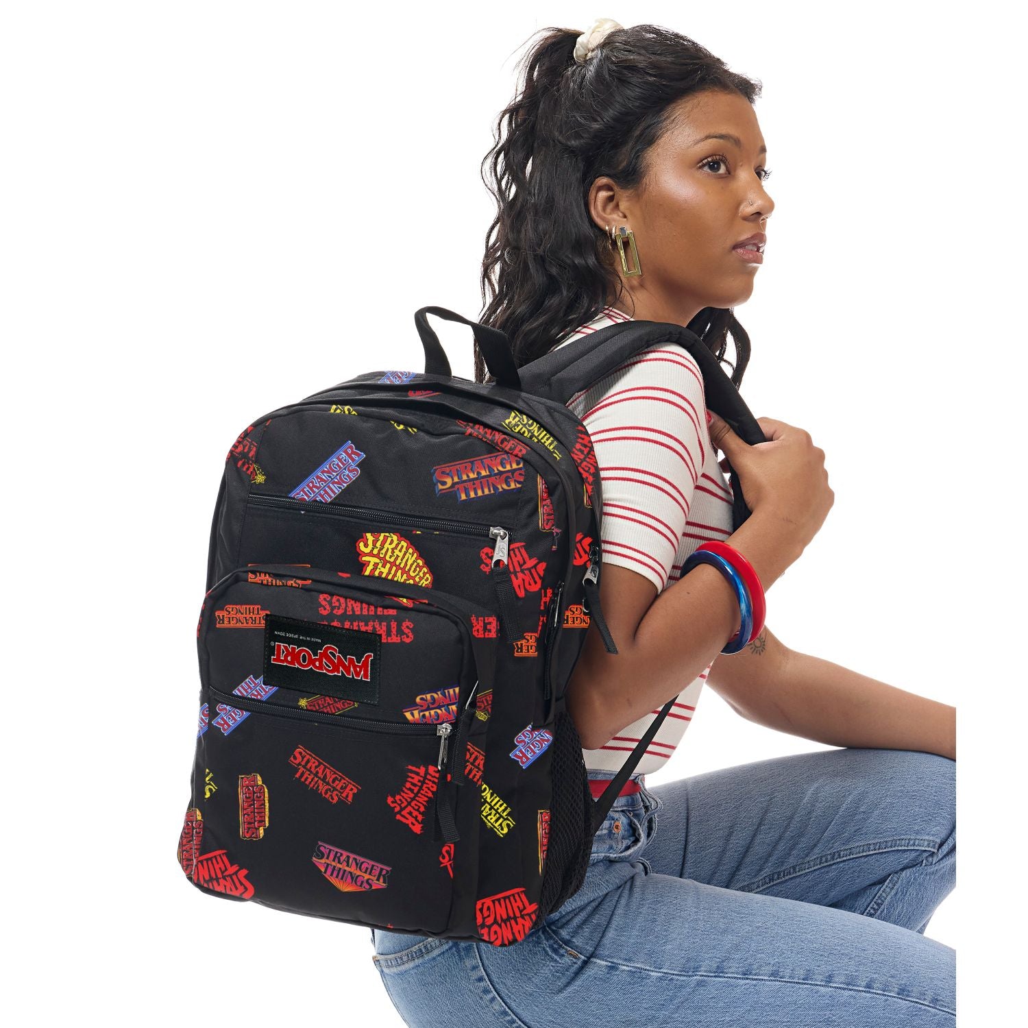 Jansport X Stranger Things Big Student Backpack - Logos (Black/Dk Blue/Red)