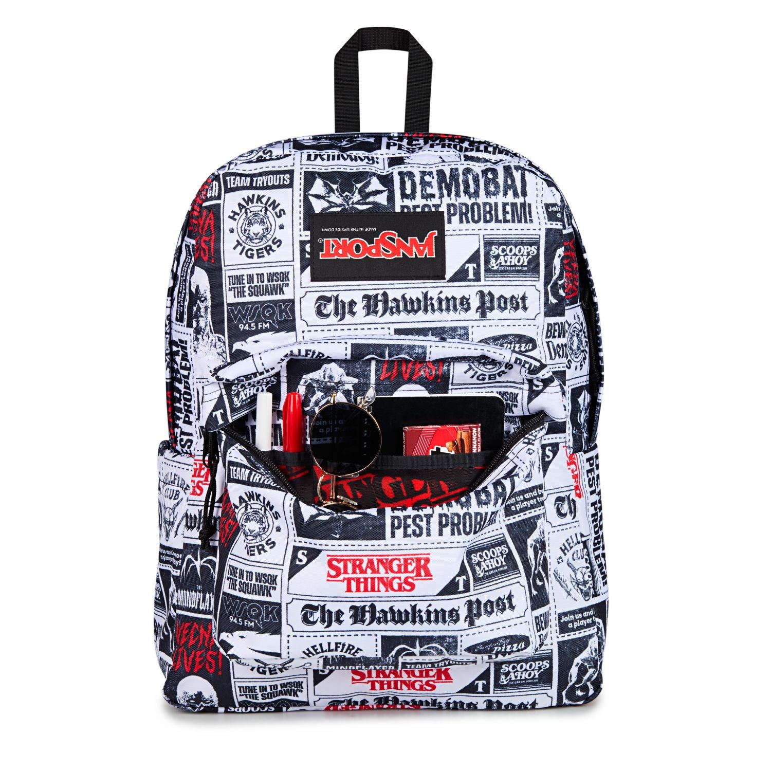 Jansport X Stranger Things Superbreak Plus Backpack - Hawkins Post (White/Black/Red)