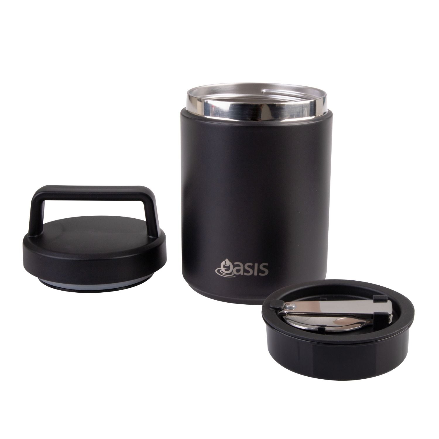 Oasis S/S Insulated Dual Compartment Food Jar W Handle And Spoon 480Ml - Black