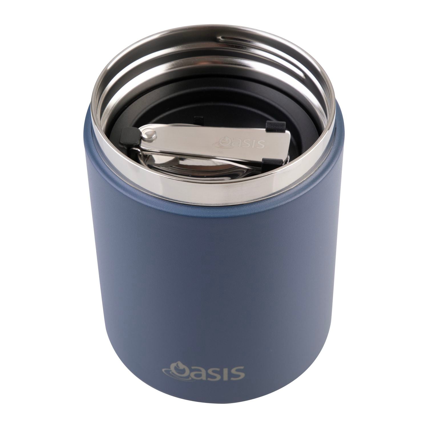 Oasis S/S Insulated Dual Compartment Food Jar W Handle And Spoon 480Ml - Indigo